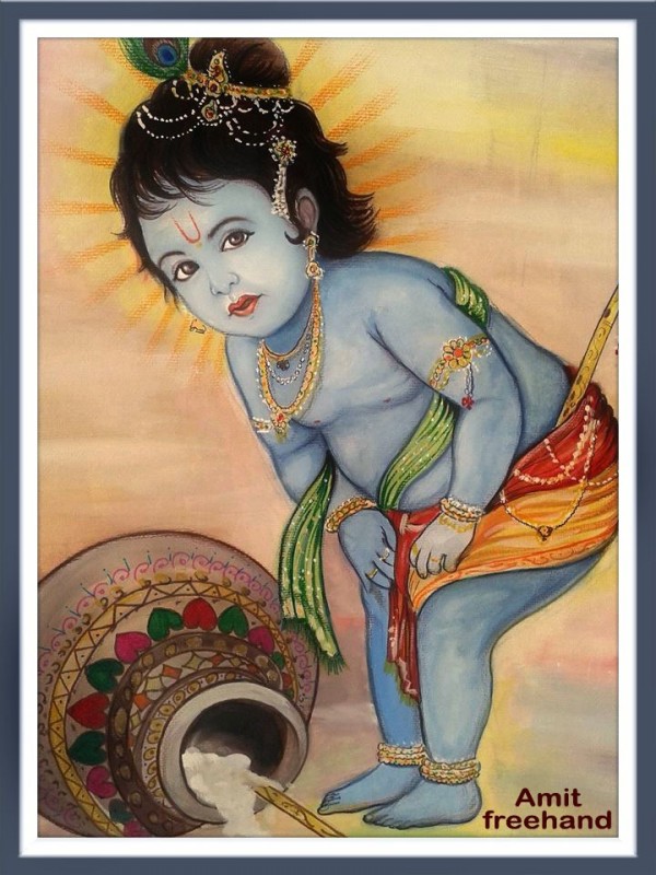 Watercolor Painting Of Bal Krishna