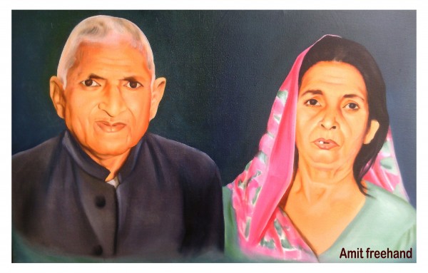 Oil Painting Of Old Couple - DesiPainters.com