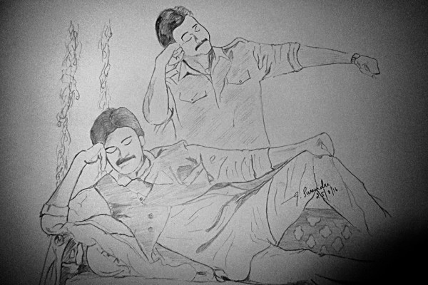 Pencil Sketch Of Venkatesh And Pawan Kalyan - DesiPainters.com