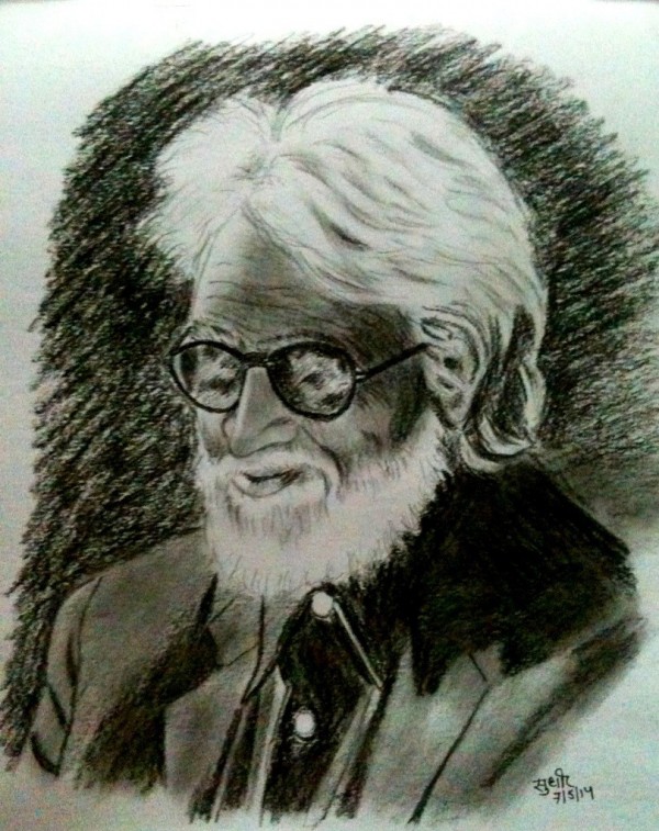 Pencil Sketch Of MF Hussain - DesiPainters.com