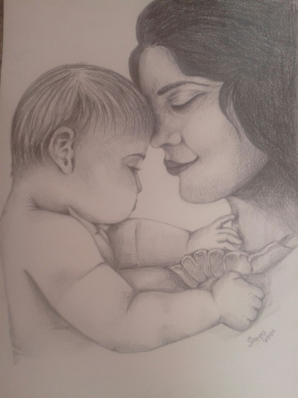 Heart Touching Pencil Art Of Mom and Child - DesiPainters.com