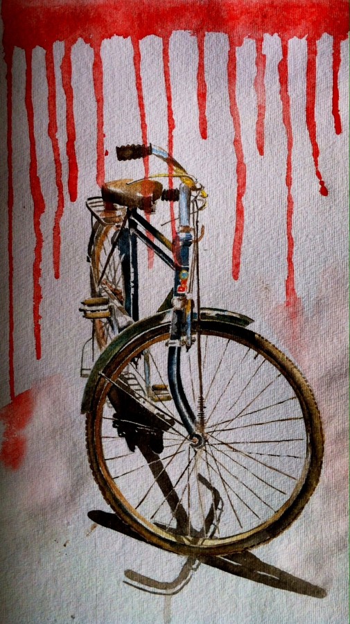 Watercolor Painting Of Bicycle - DesiPainters.com