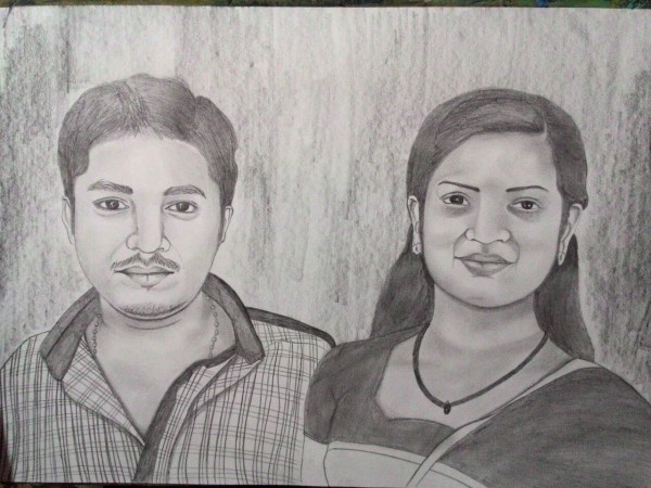 Pencil Color Art Of Couple - DesiPainters.com