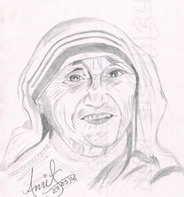 Pencil Sketch Of Mother Teresa - DesiPainters.com