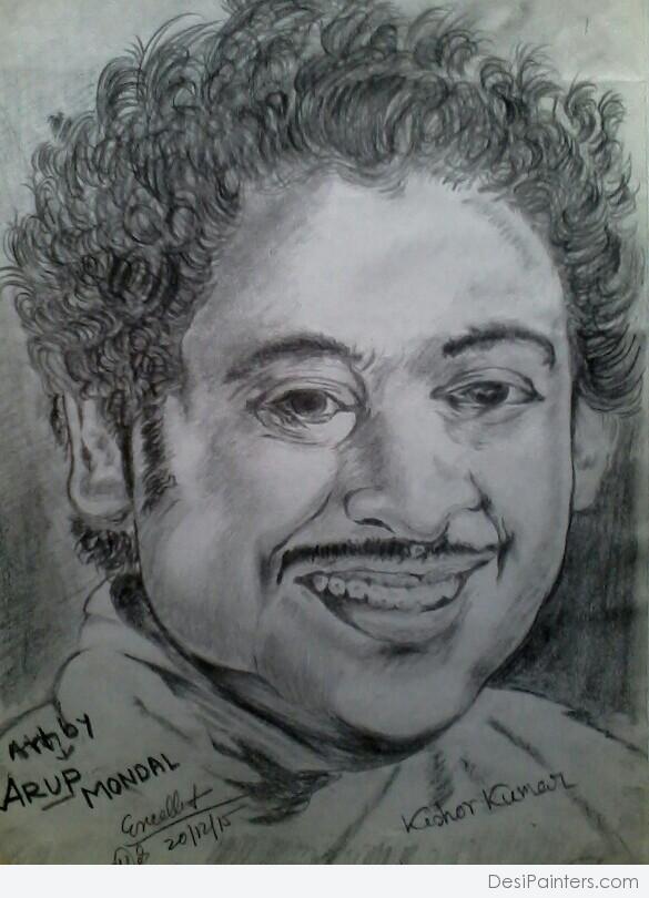 Pencil Sketch Of Legendary Singer Kishore Kumar - DesiPainters.com