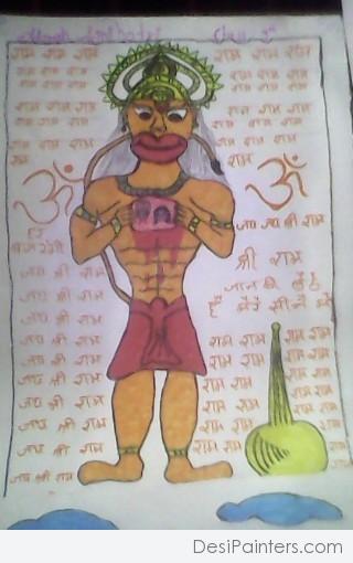 Crayon Paintings Of Lord Hanuman - DesiPainters.com