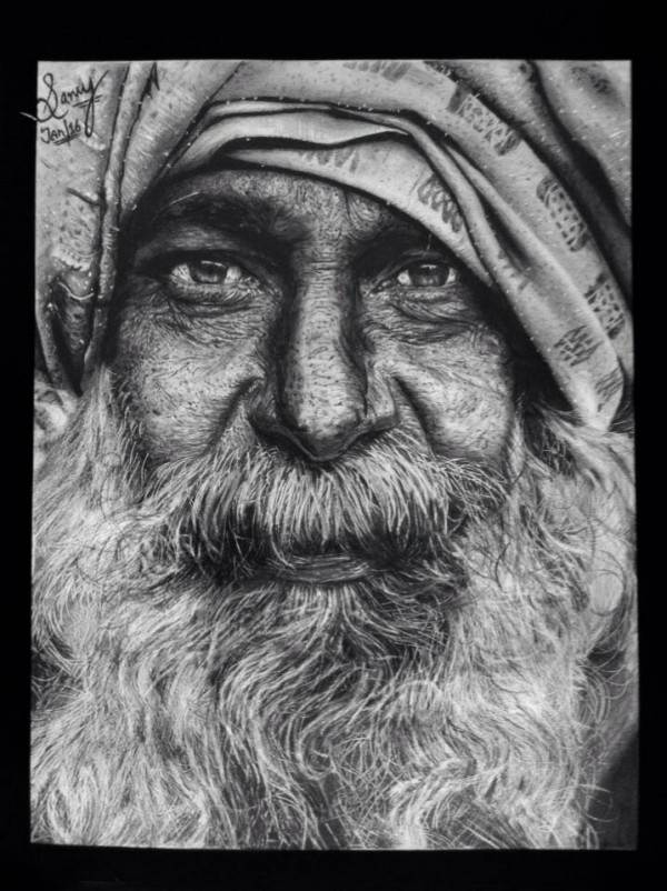 Hilarious Pencil Sketch Of Old Man By Sam Sahil - DesiPainters.com