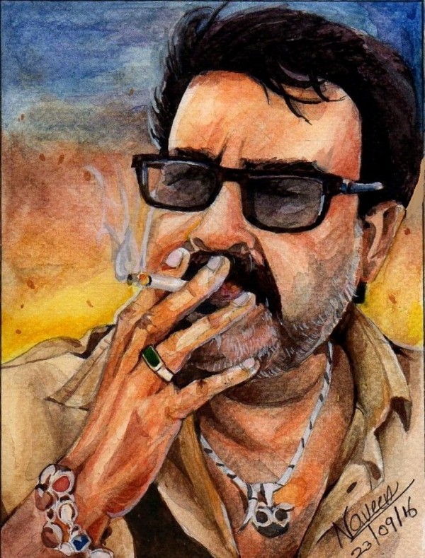 Water Color Painting Of Malayalam Actor Mohan lal - DesiPainters.com