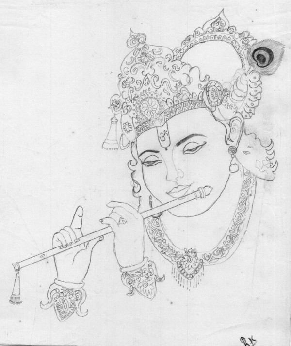 Divine Pencil Sketch Of Lord Shree Krishna - DesiPainters.com