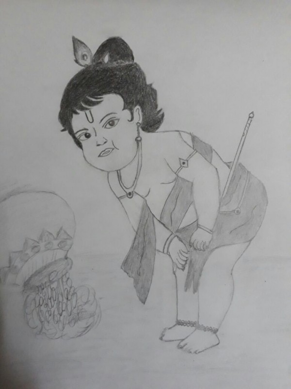 Pencil Sketch Of Bal Krishna - DesiPainters.com
