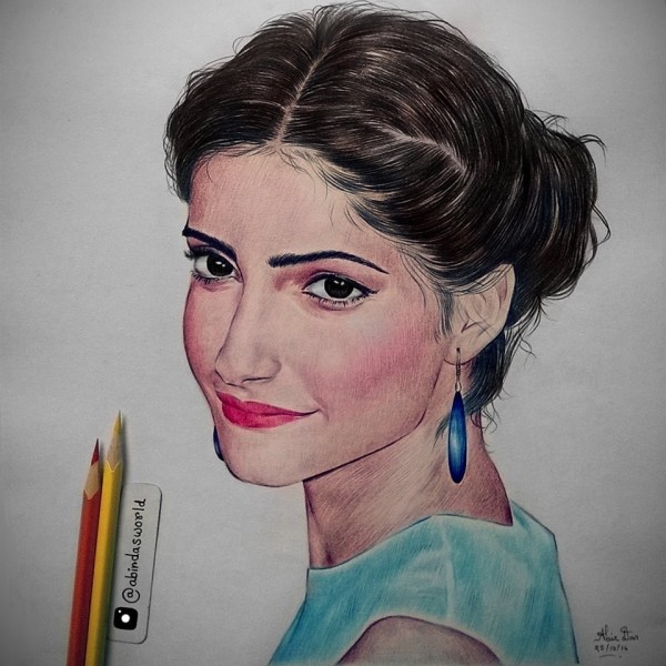 Colored Pencil Sketch Of Sonam Kapoor - DesiPainters.com