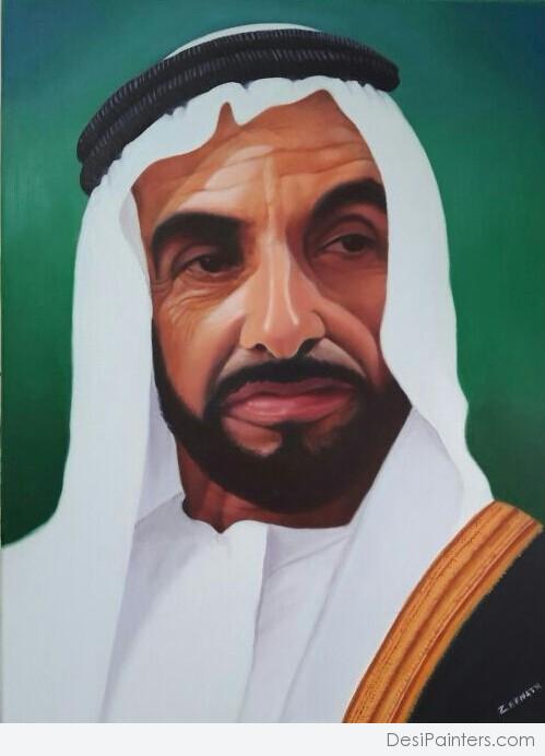 Oil Painting Of Sheikh Zayed - DesiPainters.com