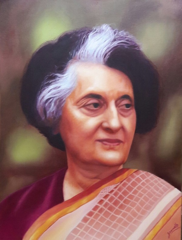 Oil Painting Of Indira Gandhi - DesiPainters.com