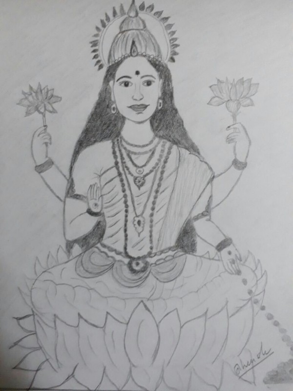 Pencil Color Art Of Goddess Lakshmi - DesiPainters.com