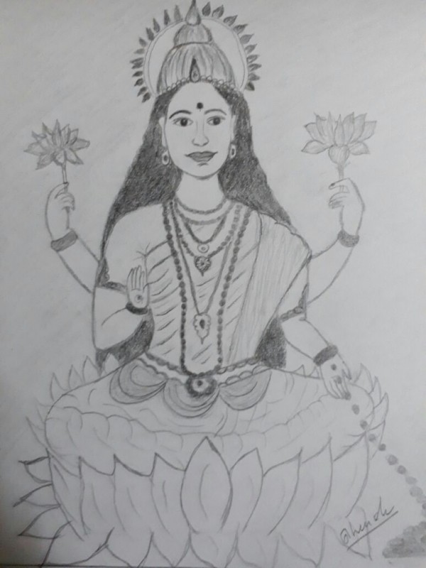 Pencil Color Art Of Goddess Lakshmi - DesiPainters.com