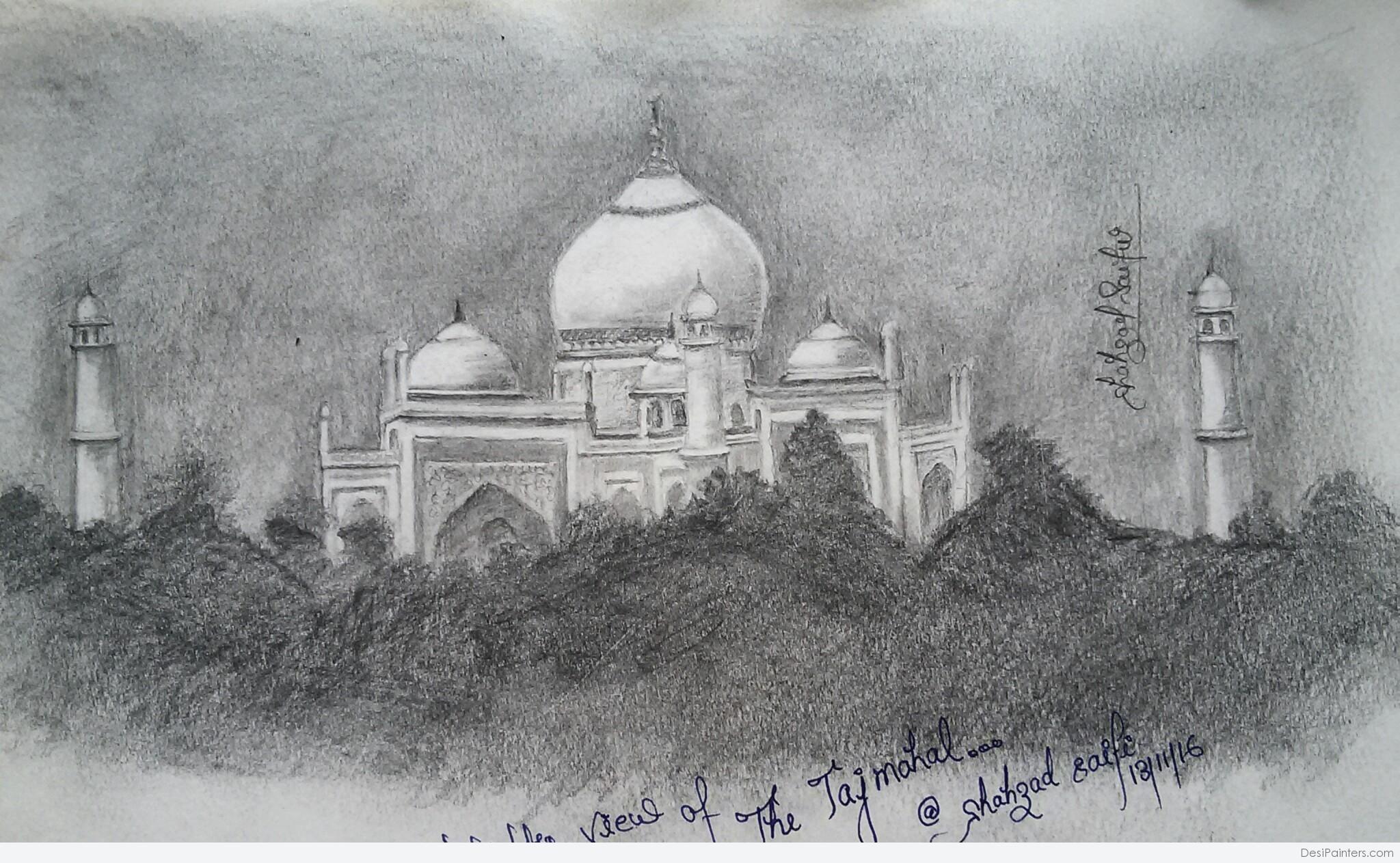 Beautiful Pencil Sketch Of Taj Mahal - Desi Painters