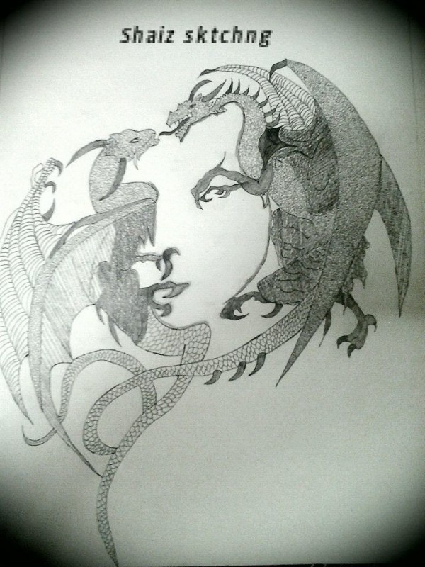Superb Pencil Sketch Of Dragons - DesiPainters.com