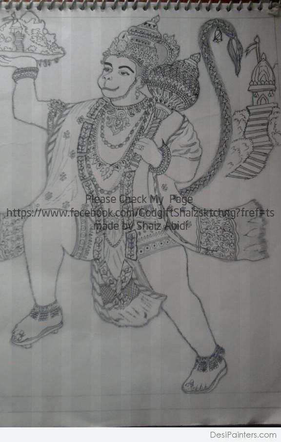 Pencil Sketch of Lord Hanuman - DesiPainters.com