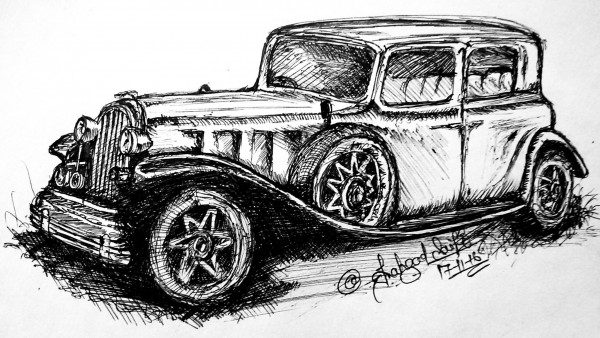 Ink Sketch Of Classic Car - DesiPainters.com