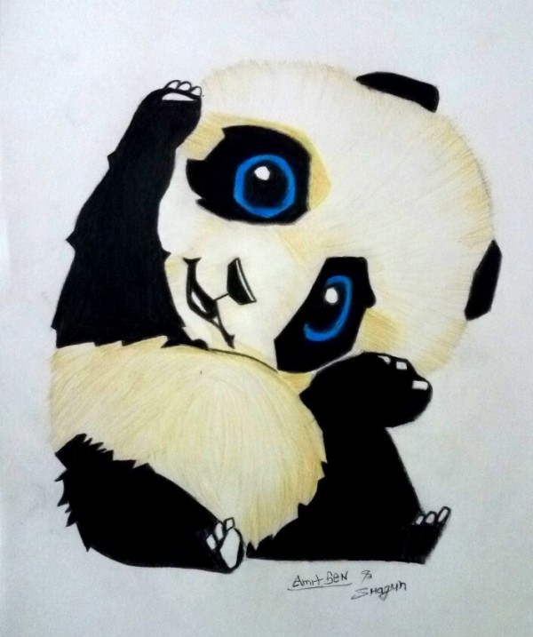 Pencil Color Art Of Little Panda - DesiPainters.com