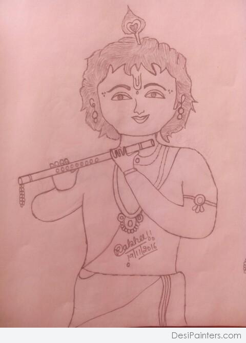 Pencil Sketch Of Little Krishna