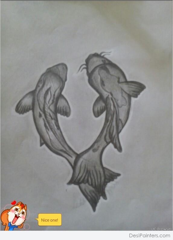 Pencil Sketch Of Two Fishes - DesiPainters.com
