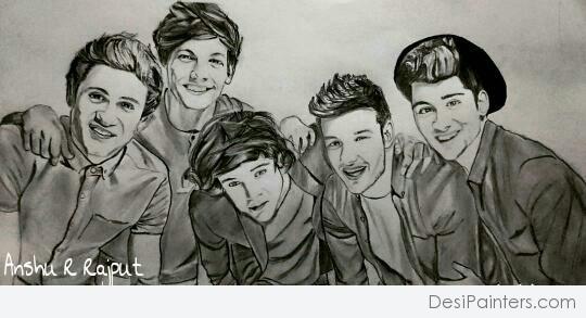 Pencil Sketch Of One Direction - DesiPainters.com