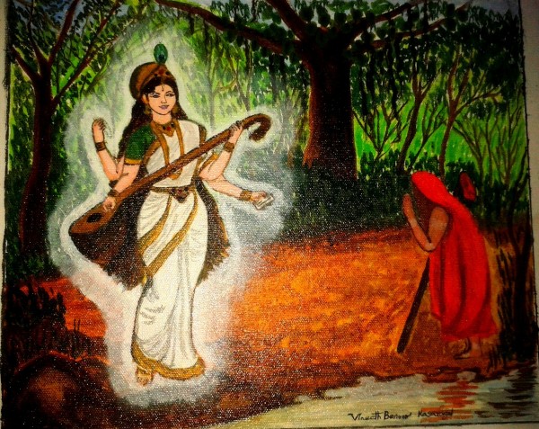 Oil Painting Of Maa Saraswati - DesiPainters.com