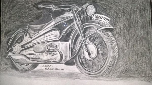 Pencil Sketch Of BMW Bike