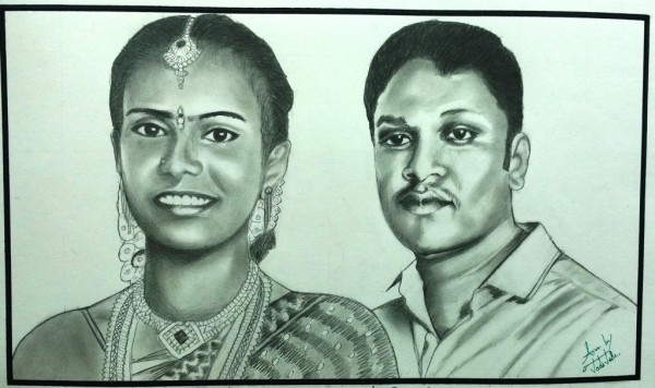 Pencil Sketch Of Couple - DesiPainters.com
