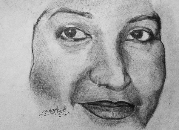 Pencil Sketch Of Lady - DesiPainters.com