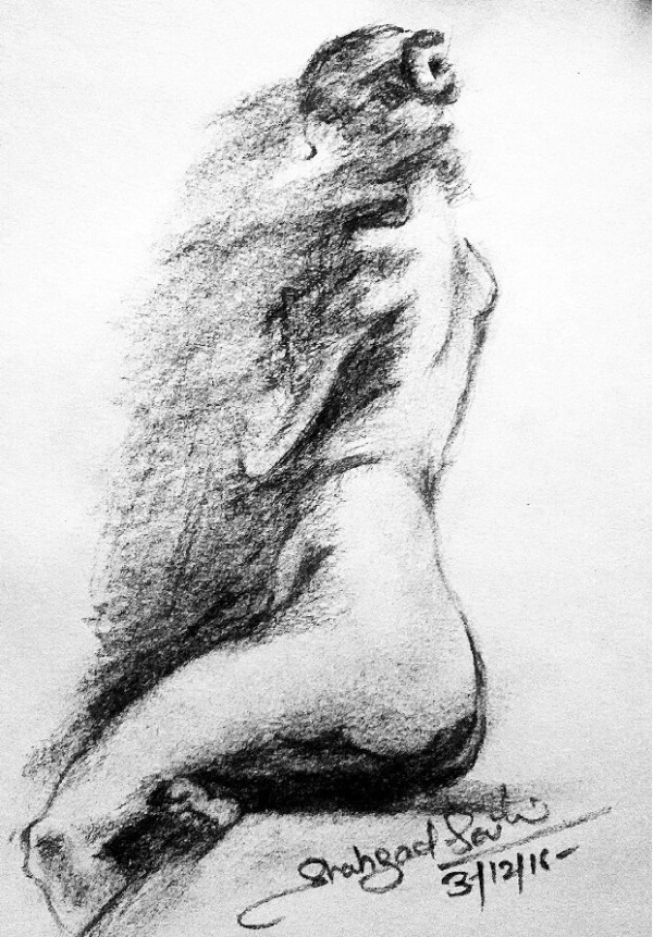 Charcoal Drawing Of A Wwoman - DesiPainters.com