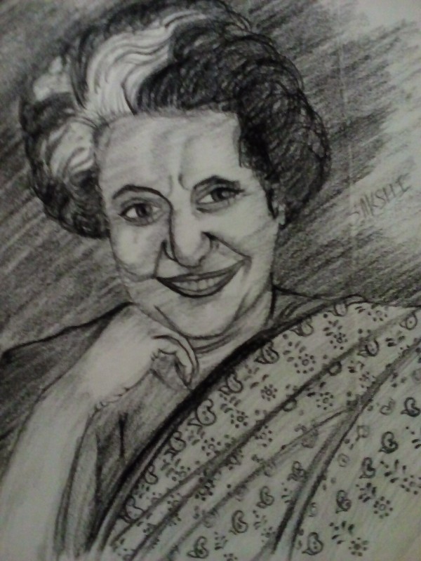 Amazing Pencil Sketch Of Indira Gandhi - DesiPainters.com