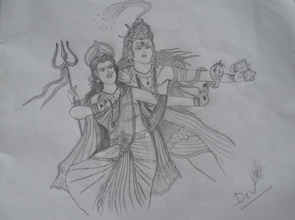 Pencil Sketch Of Dancing Lord Shiva And Sati