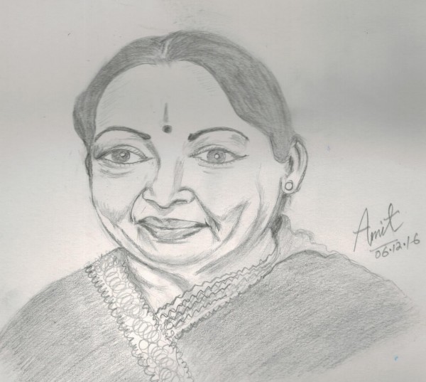Pencil Sketch Of Tamilnadu Chief Minister Jaylalitha
