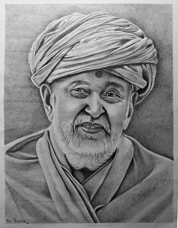 Pencil Sketch Of Pramukhswami Maharaj - DesiPainters.com