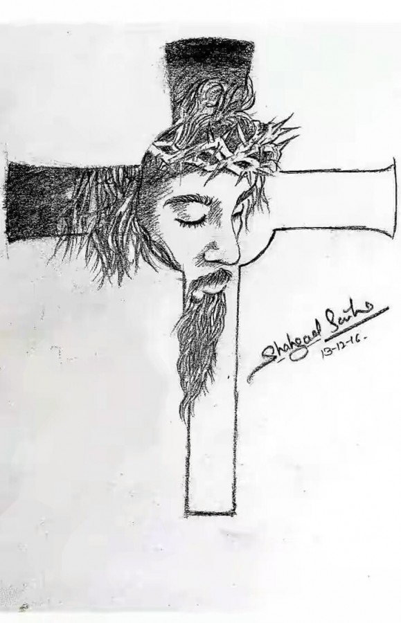 Pencil Sketch Of Jesus Cross - DesiPainters.com