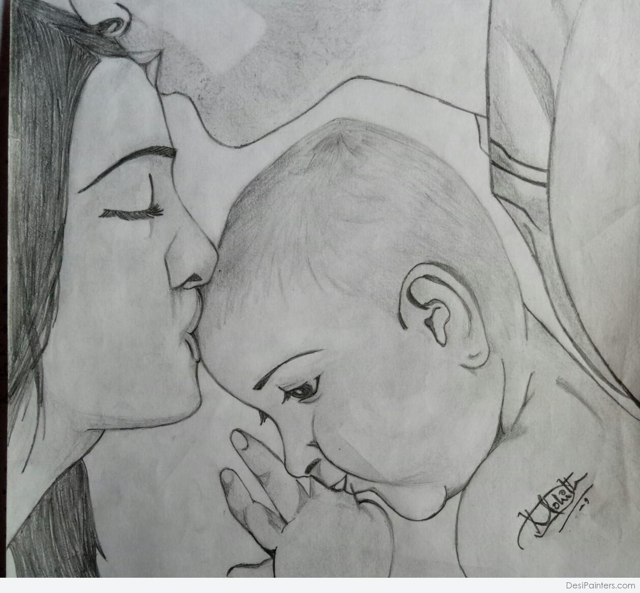 Pencil Sketch Of Family Love | DesiPainters.com