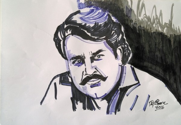 Ink Painting Of Mohanlal - DesiPainters.com