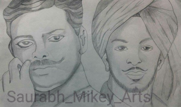 Pencil Sketch Of Saheed Chandra Shekhar Azad and Bhagat Singh