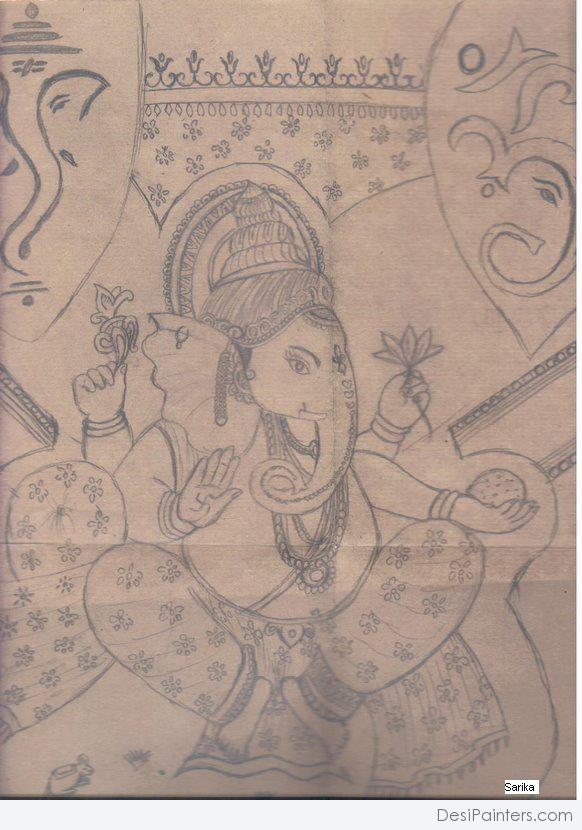 Pencil Sketch Of Lord Ganesha - DesiPainters.com