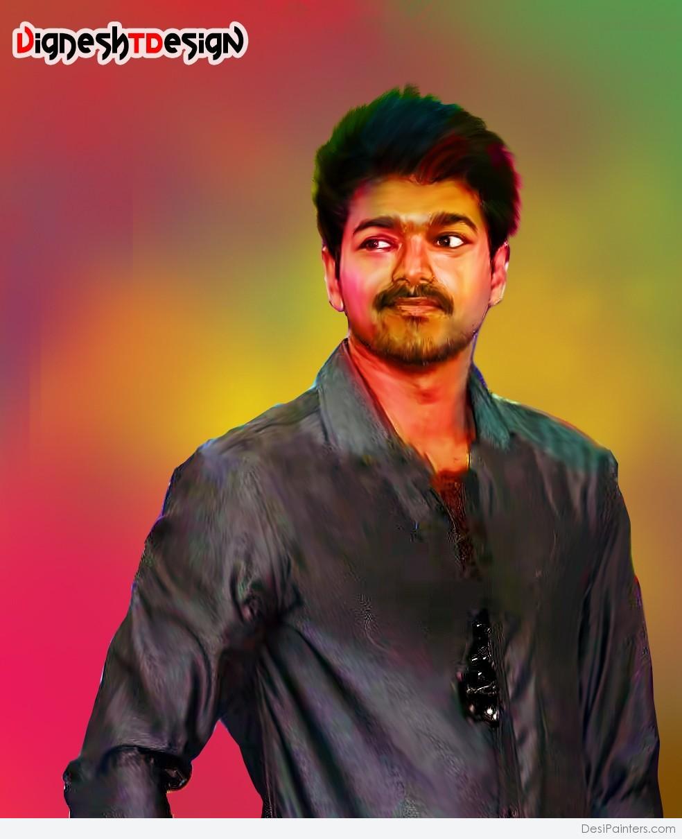 Digital Painting Of Tamil Superstar Vijay | DesiPainters.com