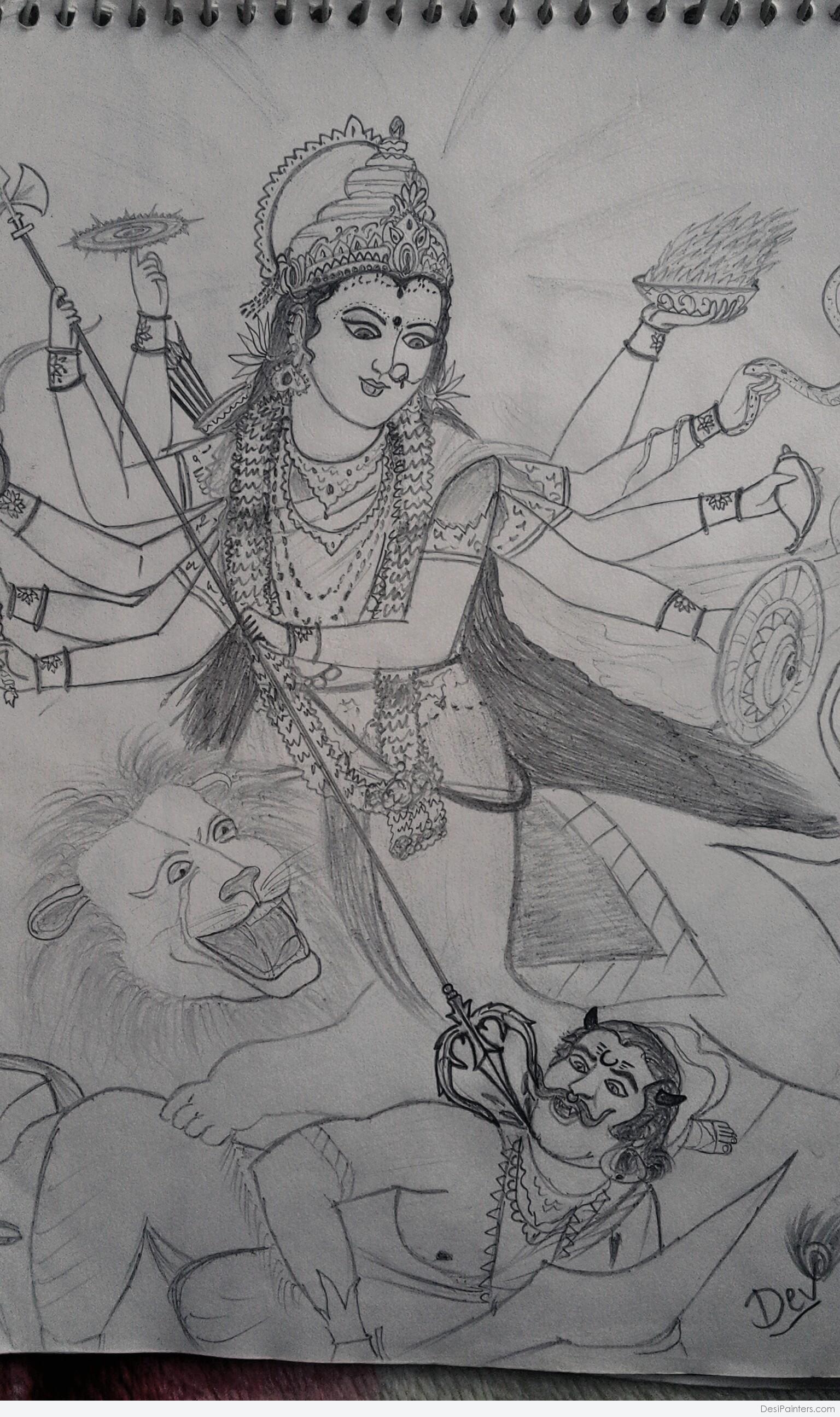 How to draw Maa Durga//Easy drawing by using Black Marker pen//Sketch  Duniya - YouTube | Nature art drawings, Buddha art drawing, Boho art  drawings