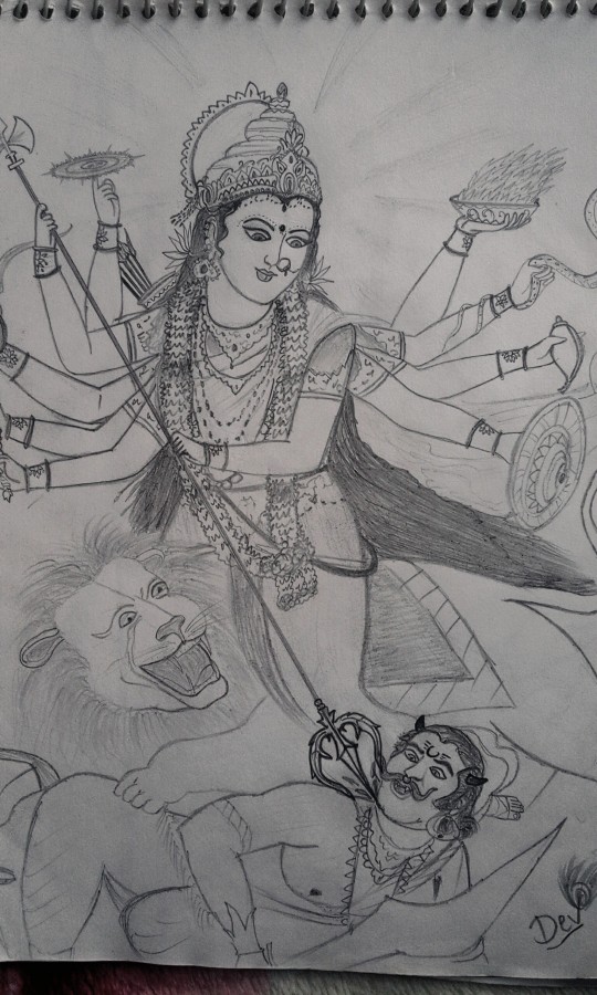 Pencil Sketch Of Maa Durga - DesiPainters.com