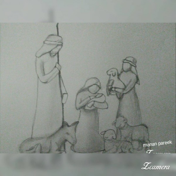 Pencil Sketch Of Christmas Wishes - DesiPainters.com