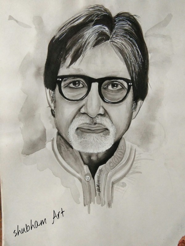 Watercolor Painting Of Amitabh Bachchan - DesiPainters.com