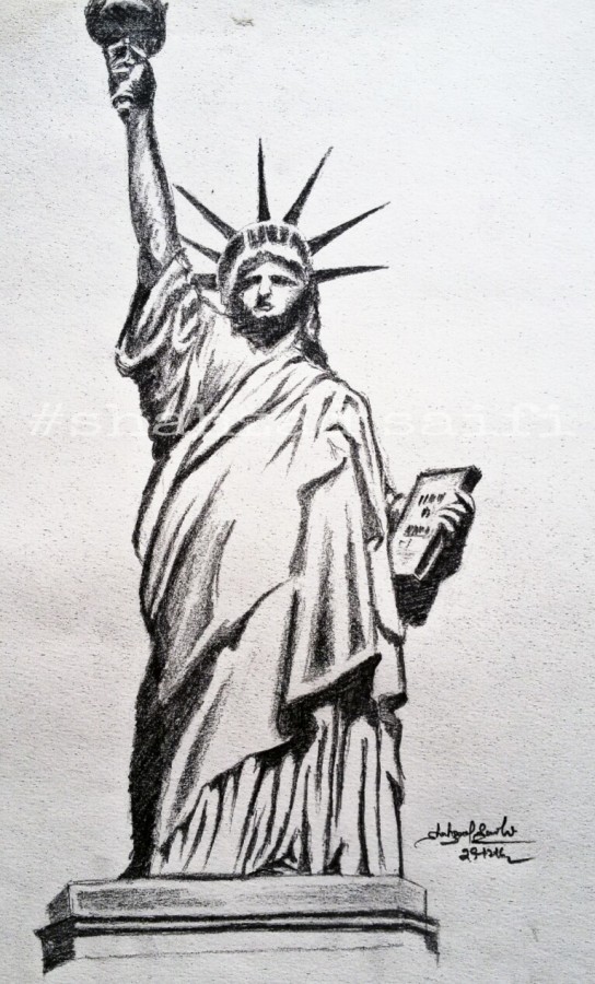 Pencil Sketch Of Statue Of Liberty - DesiPainters.com