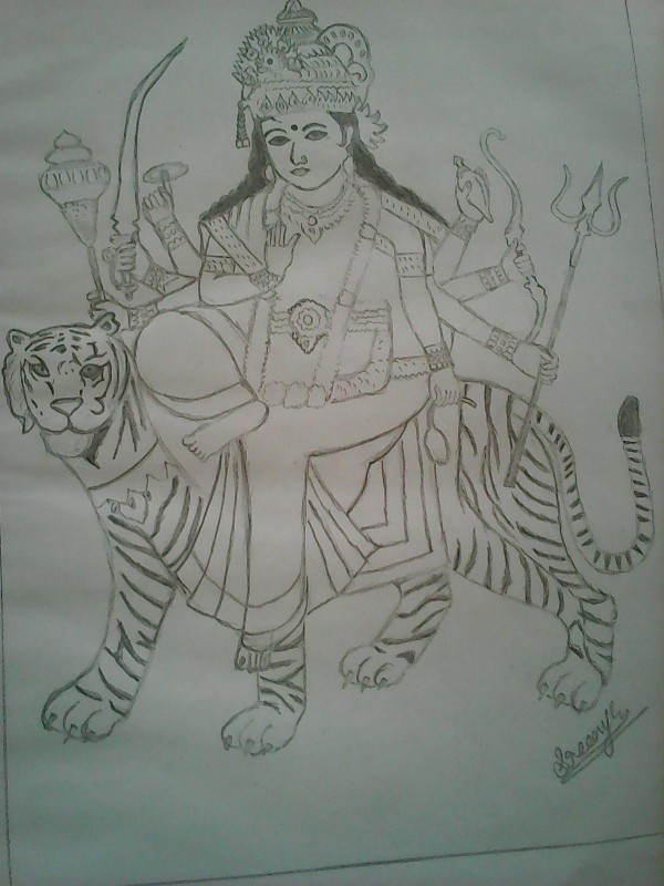 Pencil Sketch Of Goddess Gouri Devi - DesiPainters.com