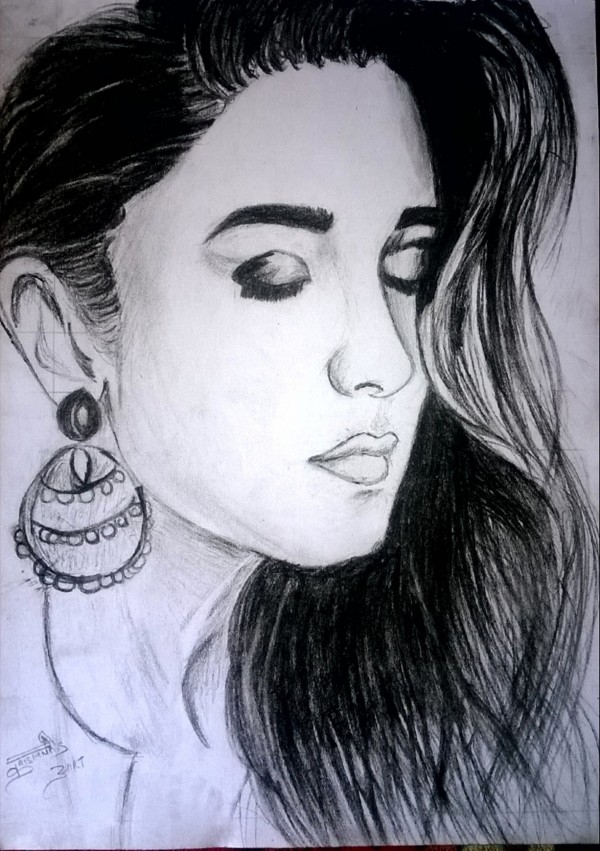 Pencil Sketch Of Girl - DesiPainters.com