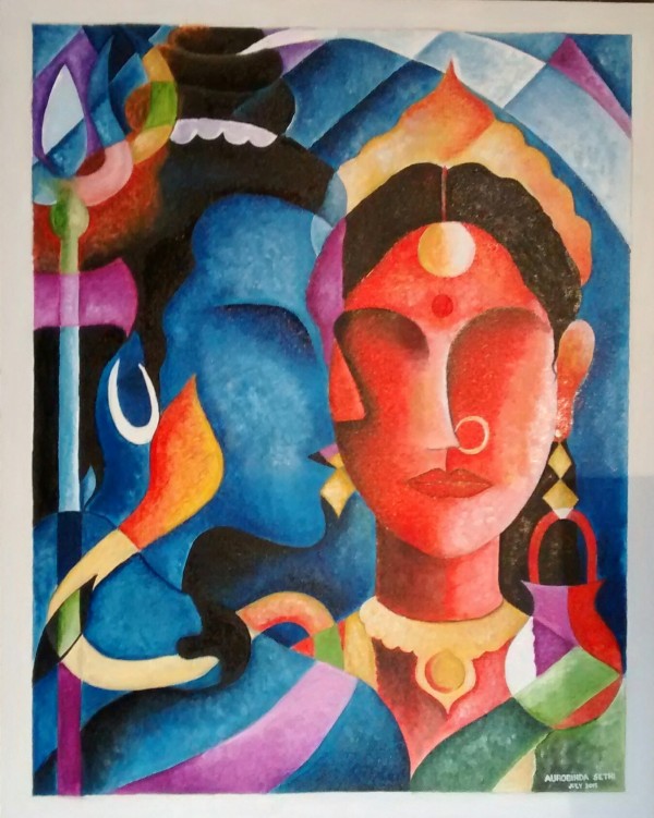 Canvas Painting Of Lord Shiva And Parvati - DesiPainters.com